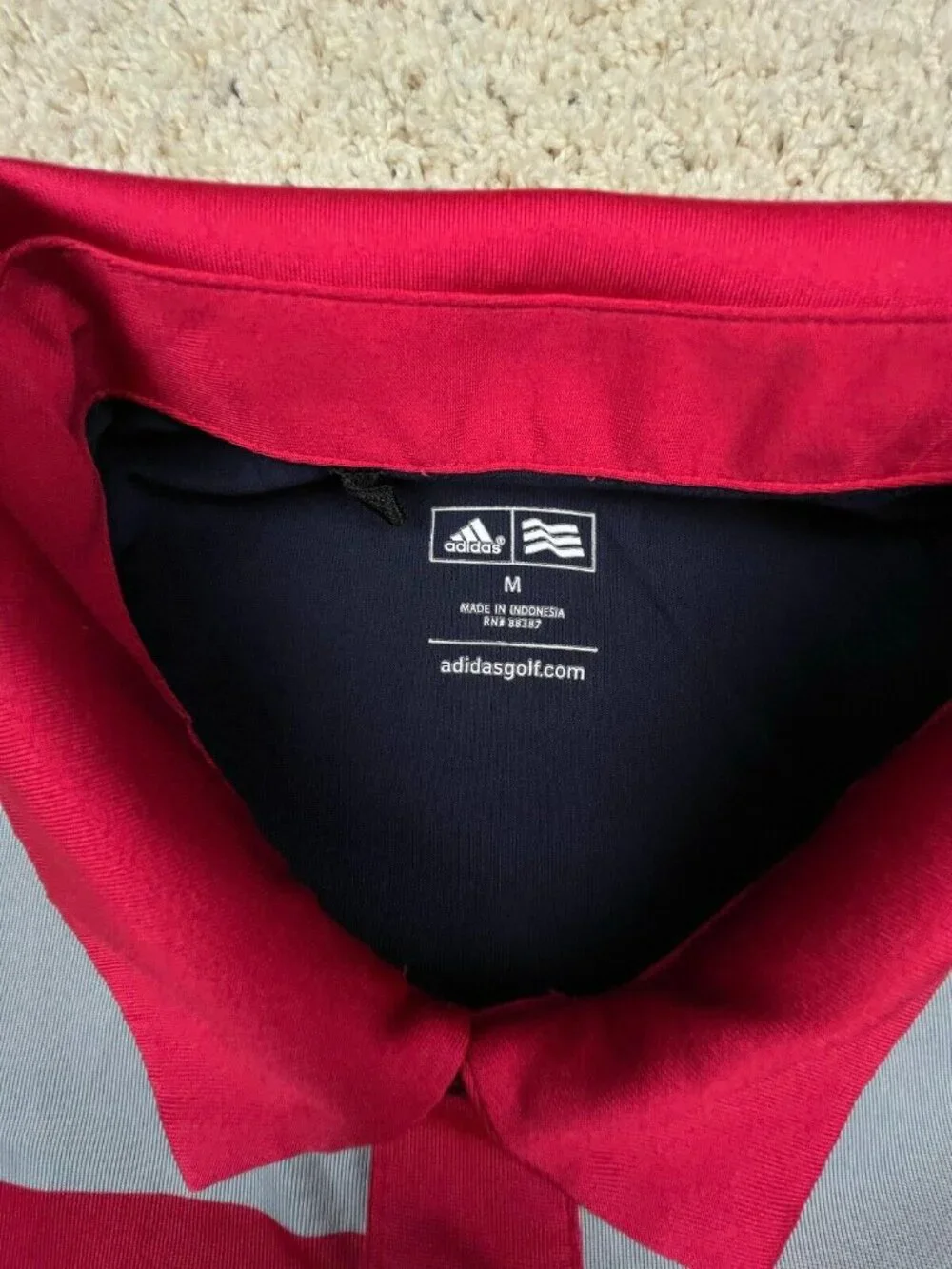 Adidas Polo Shirt Mens Medium Red Gray Blue Adizero Golf Golfing Casual Adult